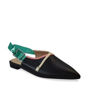 LONIA Black and Green Slingback Flats